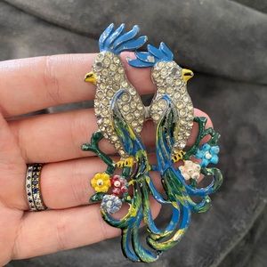 1920s Vintage Enamel Cockatoo Brooch with rhinestones